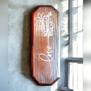 Hand Painted Love with Flowers Wood Sign